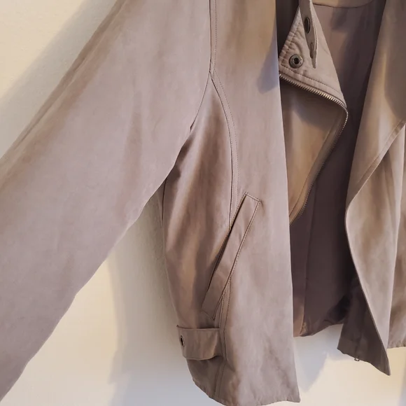Staccato Taupe Lightweight Faux Suede Satin Lined Moto Jacket Outerwear - Picture 7 of 15